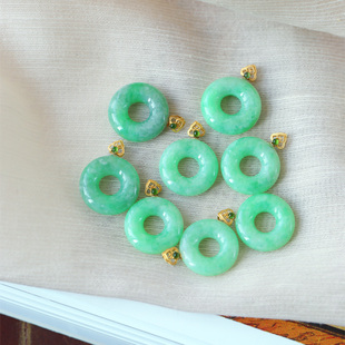 超值 天然缅甸料A货翡翠甜甜圈18K金镶嵌吊坠 女款翡翠锁骨坠饰品