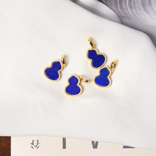 天然老矿青金石帝王青金石镶嵌小葫芦款吊坠 女水晶挂坠饰品礼物