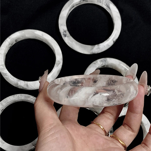 精品 天然水晶雪霜幽灵手镯 女款水晶白幽灵镯子送女友送闺蜜礼物