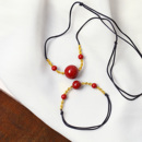 女款 手工编织 本命年手串饰品 手链项链套装 原矿朱砂紫金砂圆珠款