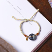 天然和田玉青花籽料平安扣原创编织款 玉石手串饰品 手链手绳男女款