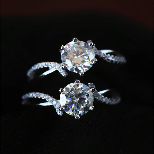 莫桑钻石纯银镶嵌戒指女款