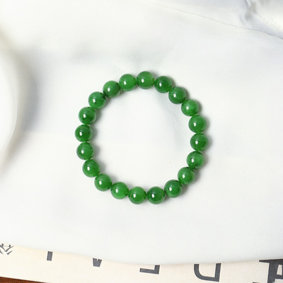天然俄罗斯碧玉冰底辣绿色圆珠款手链男女款玉石老料冰绿手串饰品