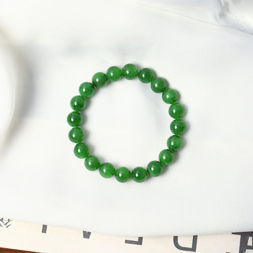 天然俄罗斯碧玉冰底辣绿色圆珠款手链男女款玉石老料冰绿手串饰品