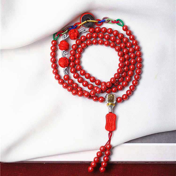 原矿朱砂高含量帝王砂圆珠三合生肖原创款手链项链男女本命年朱砂