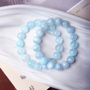 水晶海蓝宝手串饰品礼物 女款 天然润蓝体海蓝宝圆珠款 手链