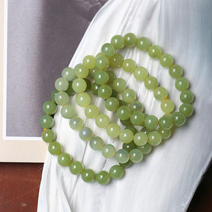 精品 天然和田玉新疆若羌黄口蓝皮料圆珠手链 男女高端玉石黄玉