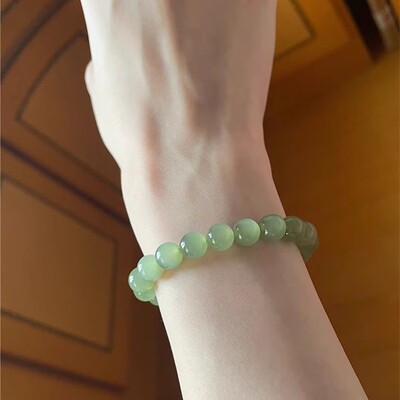 和田玉青玉冰晴水圆珠款手链