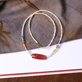 搭配淡水珍珠多宝吊坠 女 精品 天然冰种红纹石路路通锁骨链项链