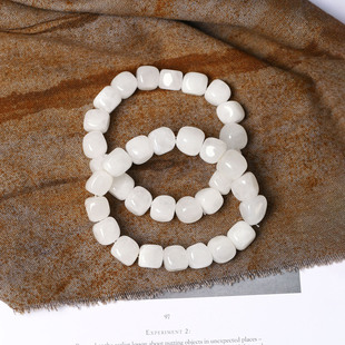 特价处理 天然水晶白幽灵不规则随形方糖手链单圈 男女款水晶手串