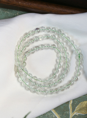 天然水晶绿阿塞圆珠三圈款手链 女款水晶绿色系水晶手串饰品