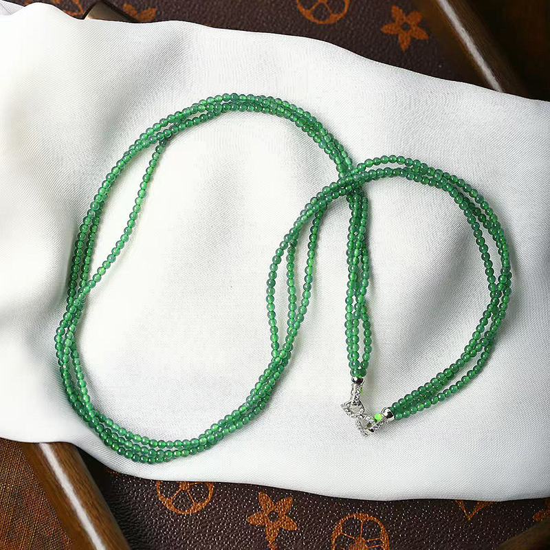 天然A货翡翠危料冰绿多股编织款项链 女款冰绿正品翡翠轻奢款