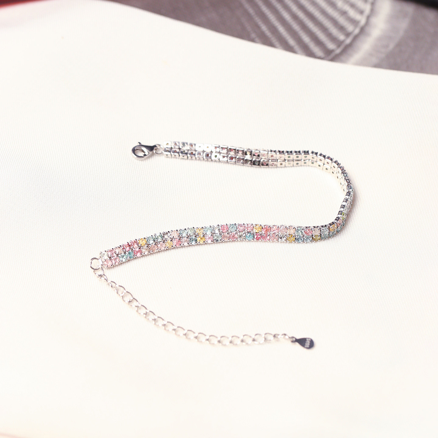 精品彩宝 天然碧玺纯银镶嵌款手链 女款简约时尚款碧玺饰品礼物