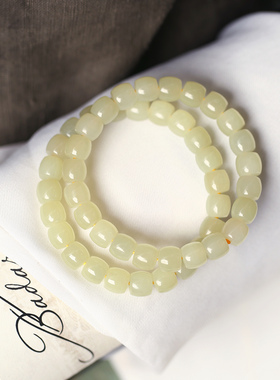 天然和田玉蜂蜜水色直切珠款单圈手链 男女款玉石手串饰品