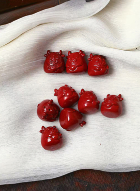 天然原矿朱砂Q版小牛吊坠雕件男女 紫金砂挂坠饰品项链坠子