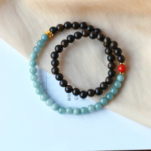 正品 女款 翡翠文玩饰品 两圈手链 天然A货翡翠圆珠搭配沉香木原创款