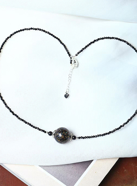 非遗传承 大漆珠锁骨链女 中短款可调节刻面黑玛瑙吊坠女饰品