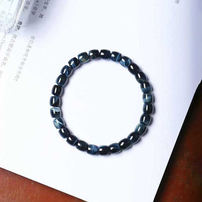 精品水晶 天然原色蓝虎眼石直切款手链 闪电眼男女款水晶手串饰品