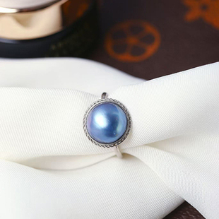 天然海水马贝纯银镶嵌款戒指女款高贵气质款珍珠母贝指环饰品礼物