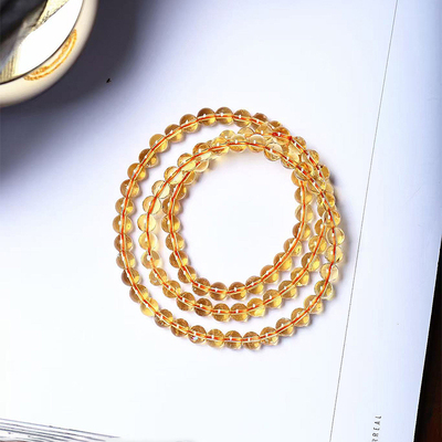 全净体天然巴西黄水晶圆珠三圈款手链 女款黄水晶多圈手串饰品