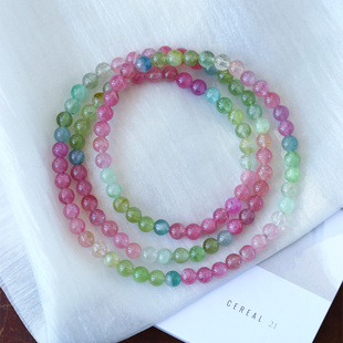 春夏仙女款天然马卡龙色碧玺三圈手链 女款糖果色碧玺水晶饰品