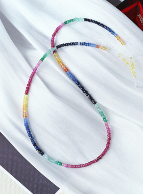 天然红蓝宝石祖母绿切面盘珠项链