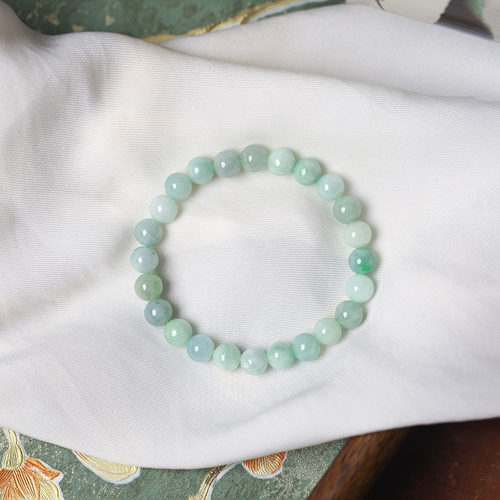 天然A货翡翠料果绿翡翠圆珠单圈手链 女款翡翠手串饰品