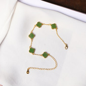 天然俄罗斯碧玉四叶草纯银镶嵌款 手链饰品 玉石简约时尚 手链 女款