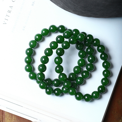 精品 天然俄罗斯碧玉七号矿老料圆珠手链 男女款玉石手串饰品礼物