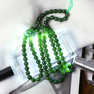 男女款 玉石饰品 天然和田玉青玉湖水绿圆珠佛珠链手链 精品毕业