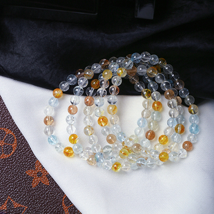 水晶托帕石手链饰品 女款 精品水晶 天然原色彩色托帕石圆珠手链