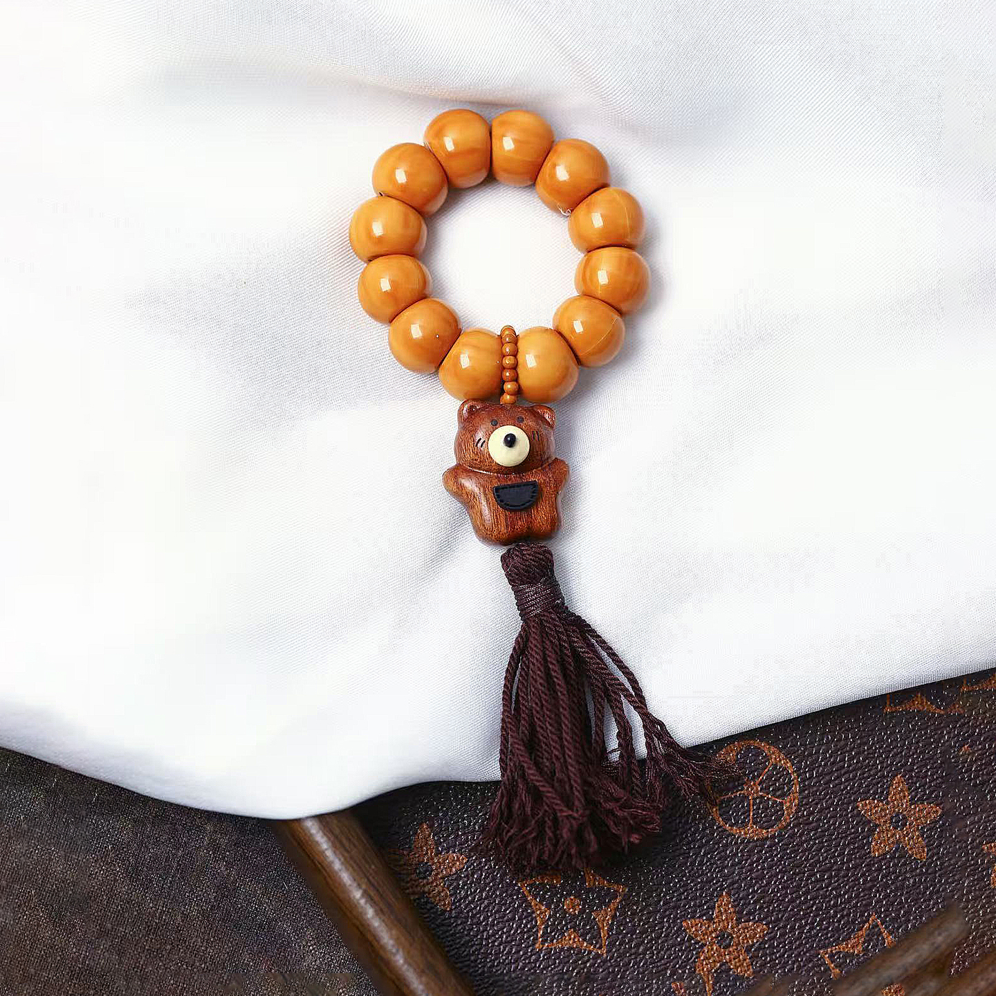 天然文玩猴头搭配檀木小熊原创款手捻 女款文玩猴头手串饰品礼物