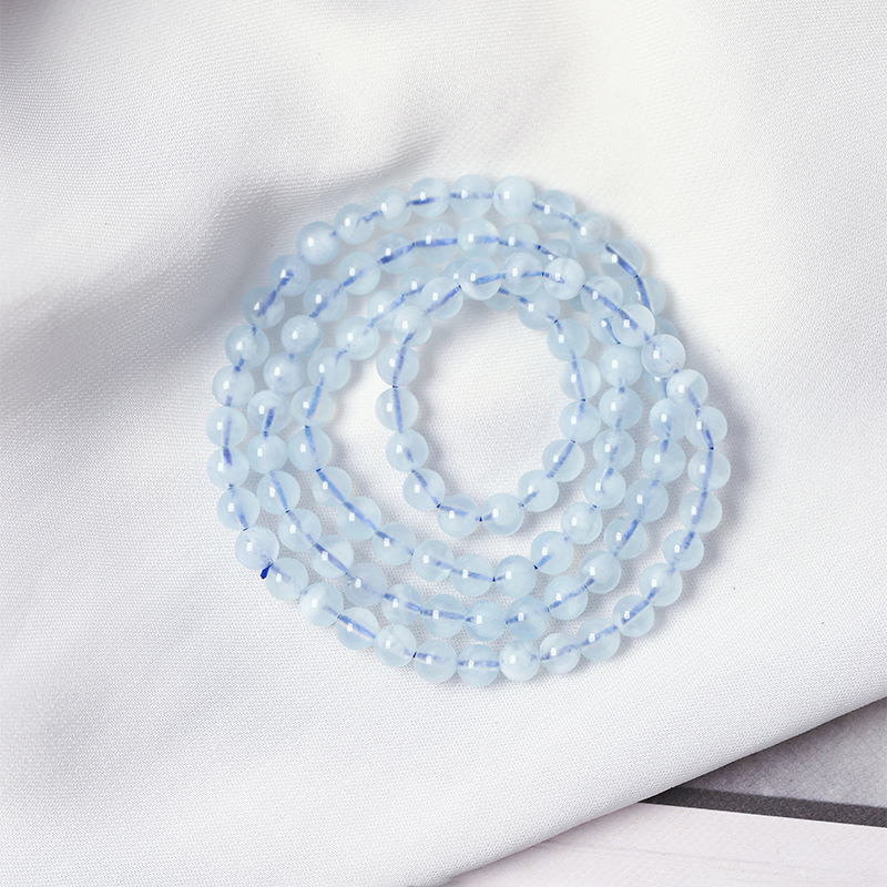 工厂处理 天然水晶海蓝宝圆珠三圈款手链 女款水晶手串饰品礼物