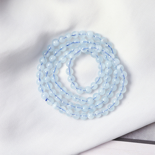 女款 手链 水晶手串饰品礼物 天然水晶海蓝宝圆珠三圈款 工厂处理