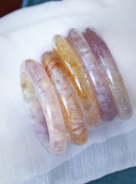 水晶紫黄兔毛水晶手镯镯子女手镯