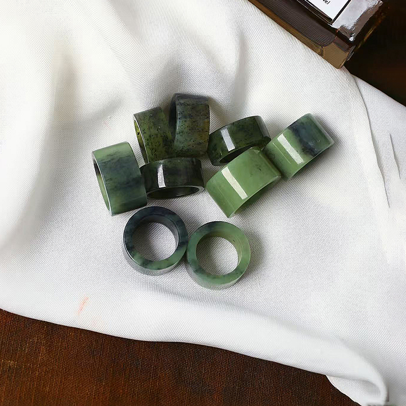 天然和田玉新疆料青花墨玉料扳指戒指指环 男女玉石戒指饰品礼物