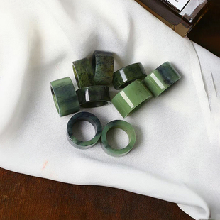 天然和田玉新疆料青花墨玉料扳指戒指指环 男女玉石戒指饰品礼物