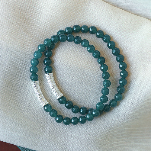 翡翠危料蓝水圆珠原创搭配款手链