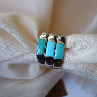 天然原矿绿松石纯银镶嵌戒指 女款绿松石饰品礼物