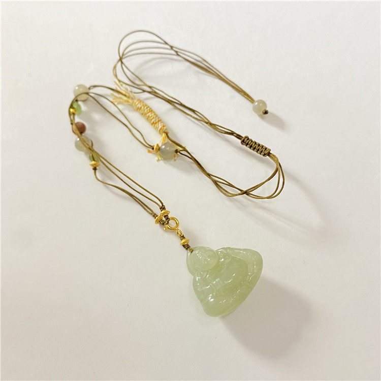 天然和田玉青玉晴水雕刻弥勒佛款吊坠毛衣链女款玉石佛公挂坠饰品