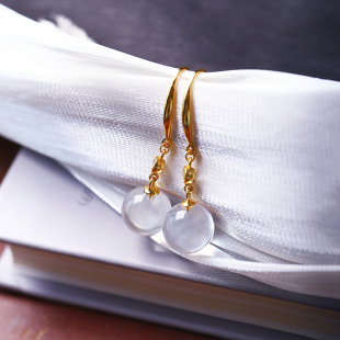 天然白水晶泡泡纯银镶嵌款 款 耳钩耳坠 水晶时尚 耳饰 女款 精品耳饰