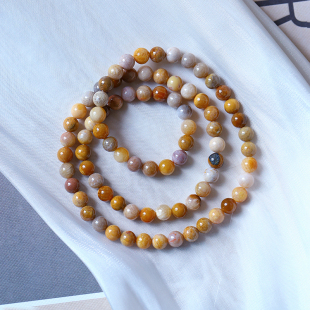 菊花石珊瑚玉手串饰品礼物 女款 天然水晶珊瑚玉圆珠三圈款 手链