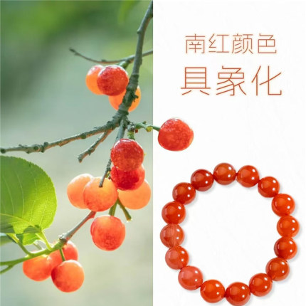 天然川料南红玛瑙樱桃红圆珠款单圈手链 女款南红手串饰品礼物