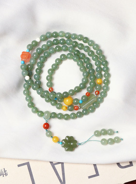 天然和田玉且末蓝圆珠原创搭配款多圈手链毛衣链 女款玉石饰品