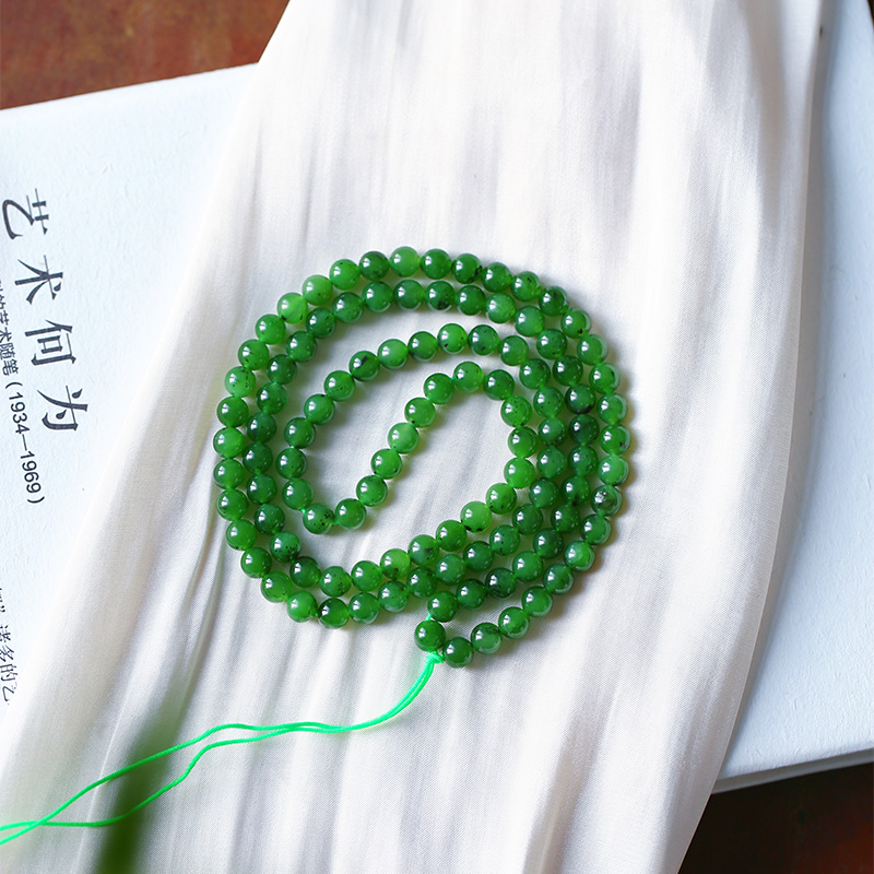 俄罗斯碧玉冰绿色圆珠款佛珠链