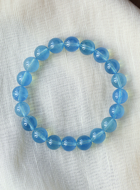 精品天然水晶海蓝宝手链冰透体魔鬼蓝起荧光女款蓝色水晶手串饰品