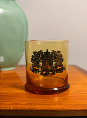 高端中古威士忌杯双狮标茶色 日本三得利收藏级SUNTORY古董杯