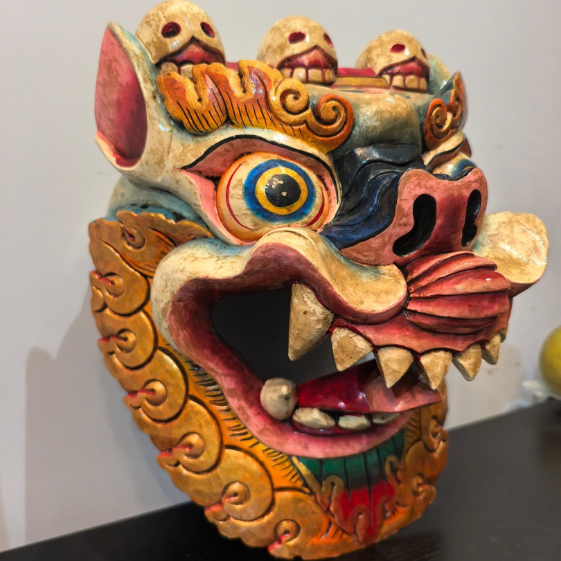 不丹国龙头巨型木雕面具big mask 神龙脸谱法舞道具