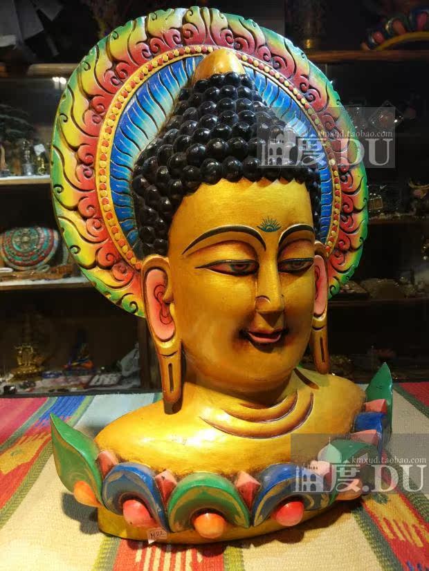 木雕佛像  带背光半身像家居摆件