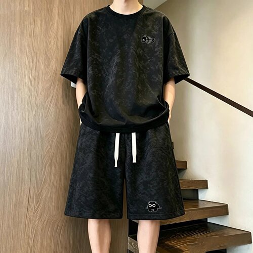 男士扎染夏日慵懒短袖五分裤套装